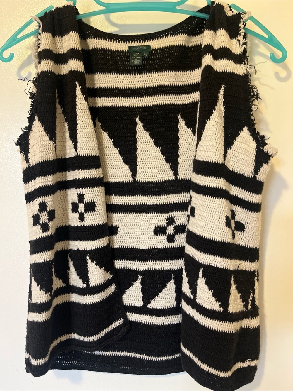 Ralph Lauren Vintage Green Tag Aztec Cotton/linen Worn Sleeveless Vest